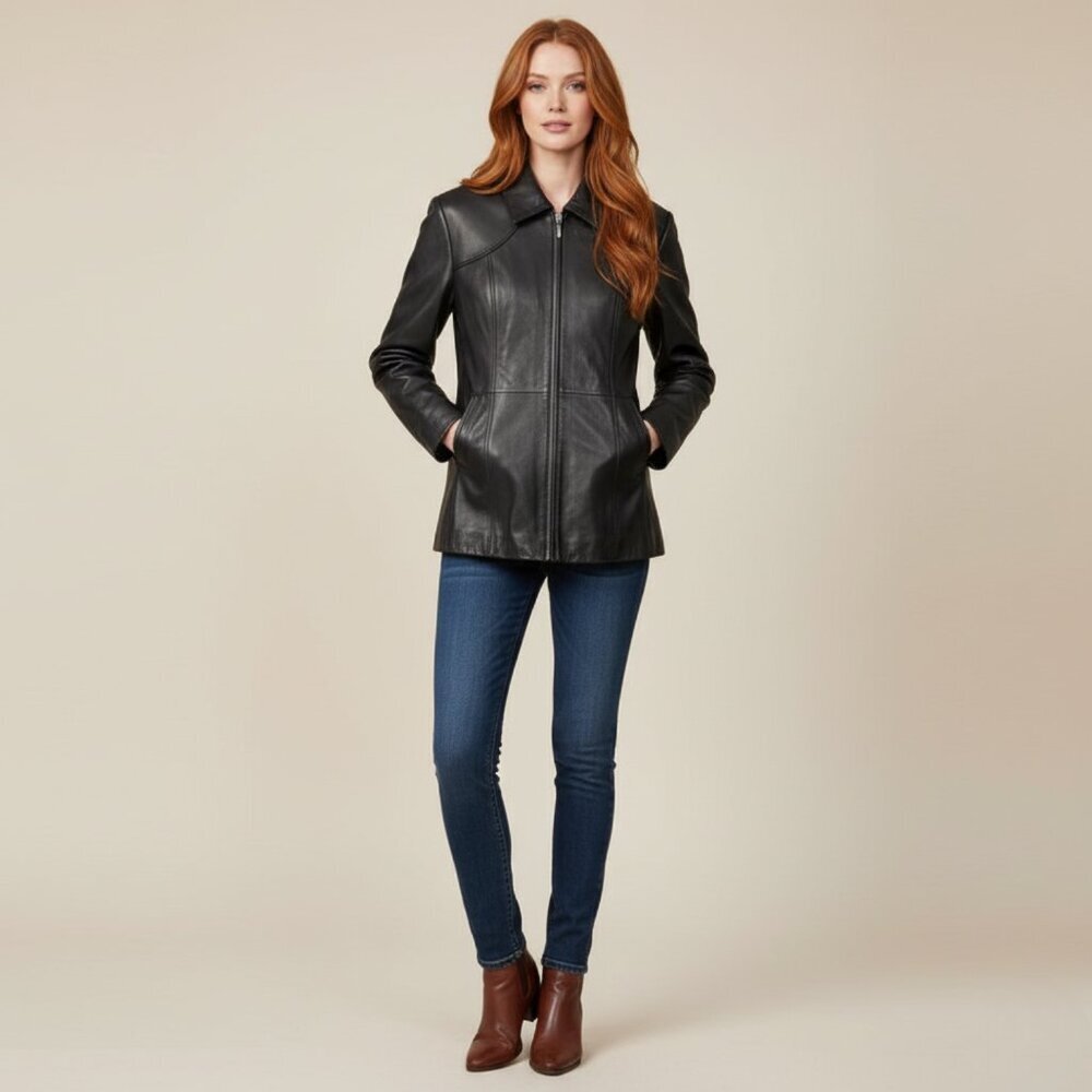 Boutique Of Leathers Womens 12 Full Zip Leather Biker Retro Jacket In Black